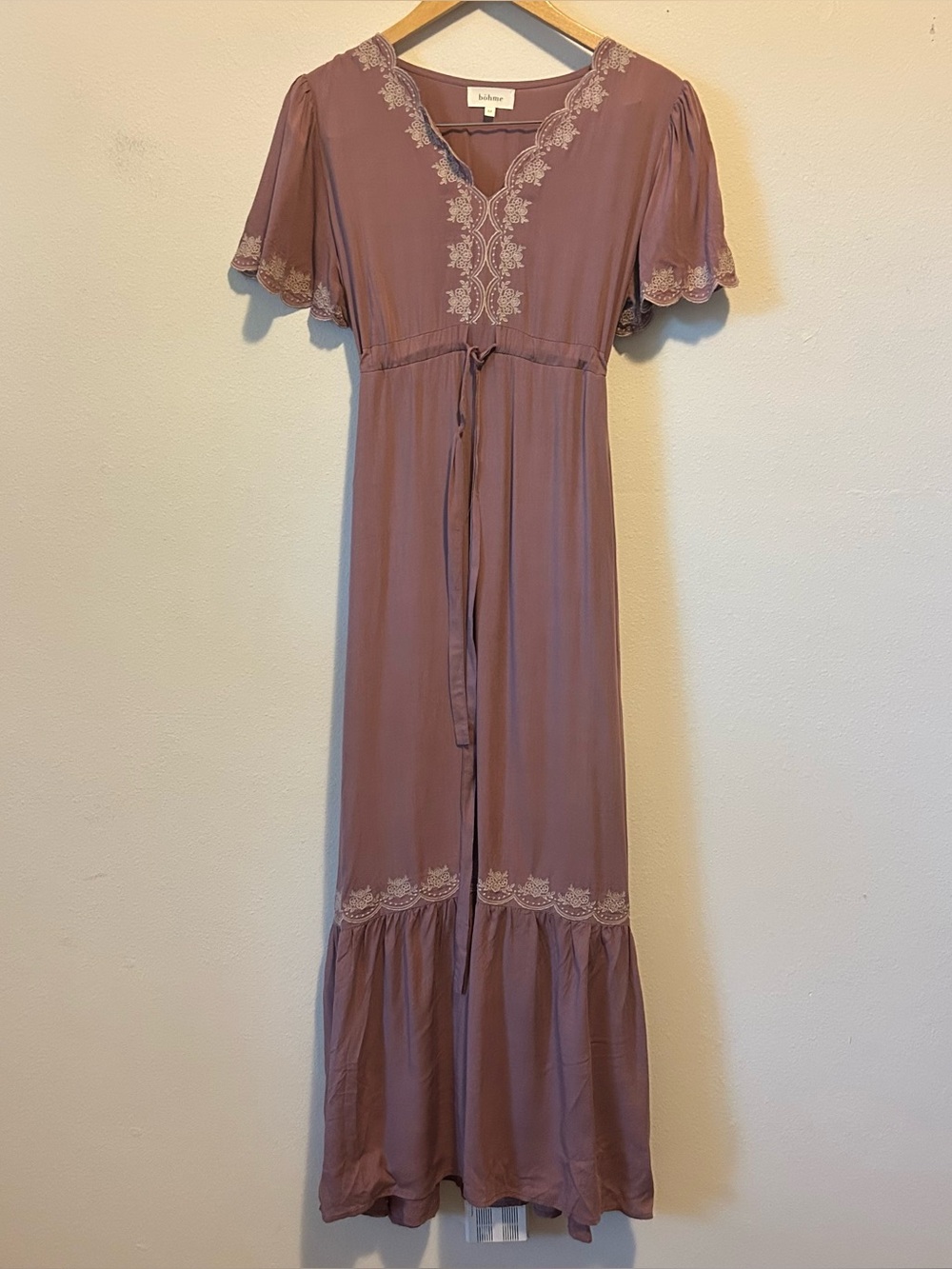 Bohme Women Medium Dusty Mauve Embroidered Maxi Dress